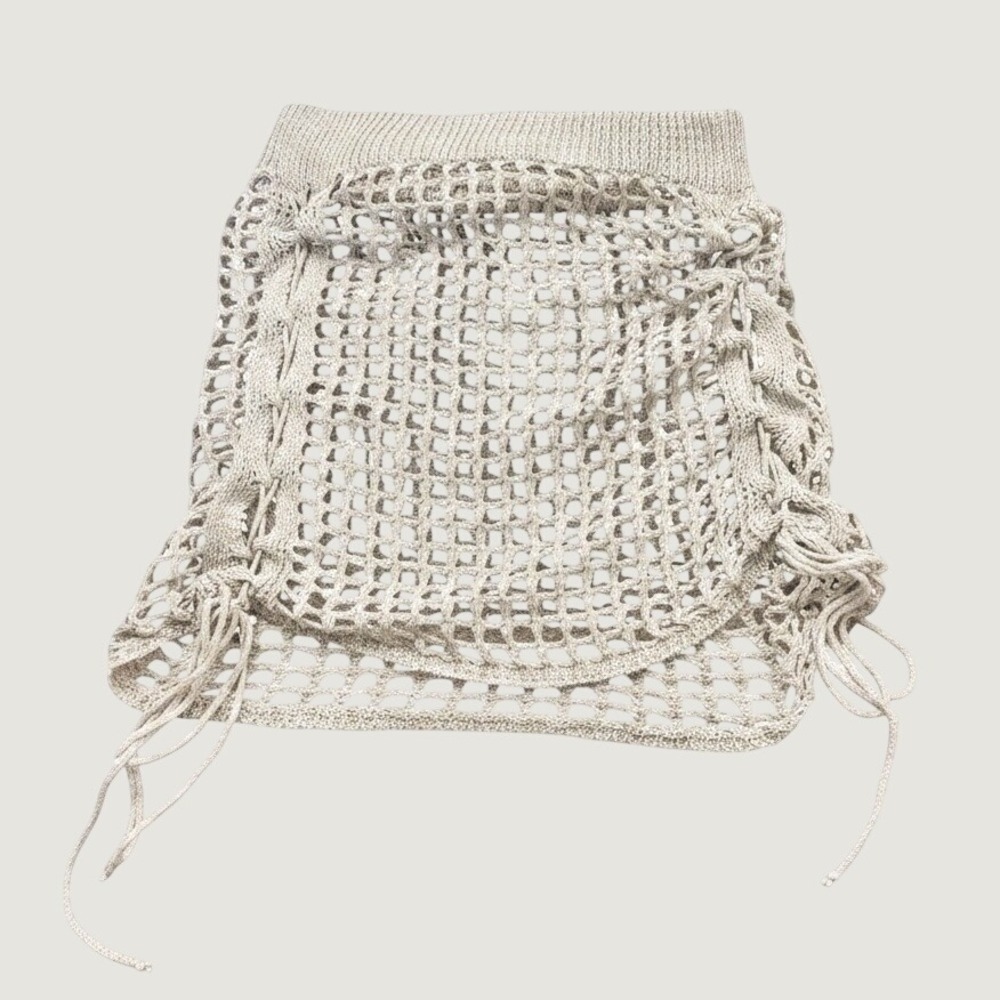 Unbranded Crochet Fishnet Mini Skirt Small Beach Cover Up Knit Beige Tan S